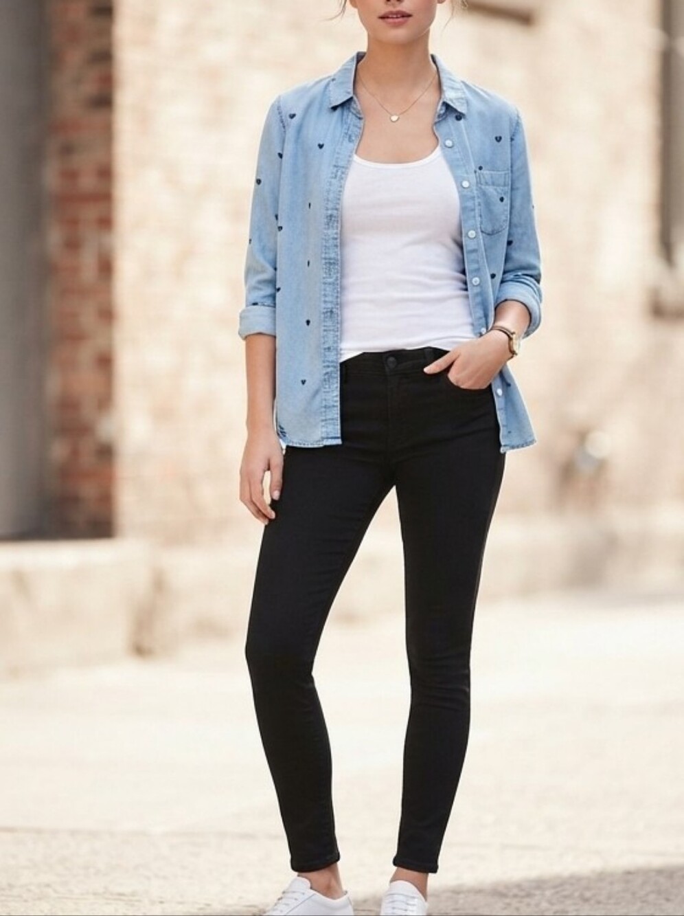 Heart Print Shirt - Light Blue